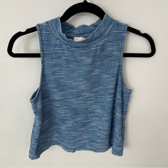 Anthropologie Postmark Heather Indigo Blue Crop Mockneck Tank Size XS. L2 - Picture 2 of 7